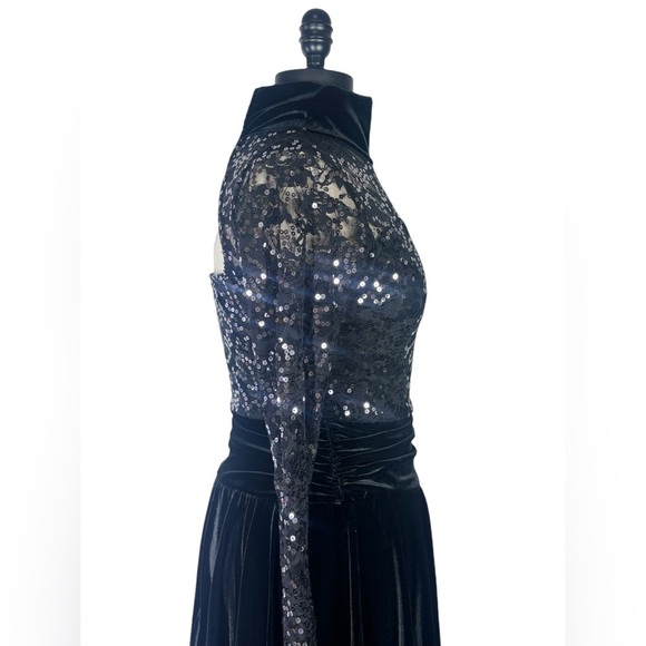Algy black plush velvet lace and sequin performance dress size small - Picture 6 of 17